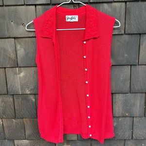 90e Vintage Knit Rose Vest w Faux Pearl Buttons